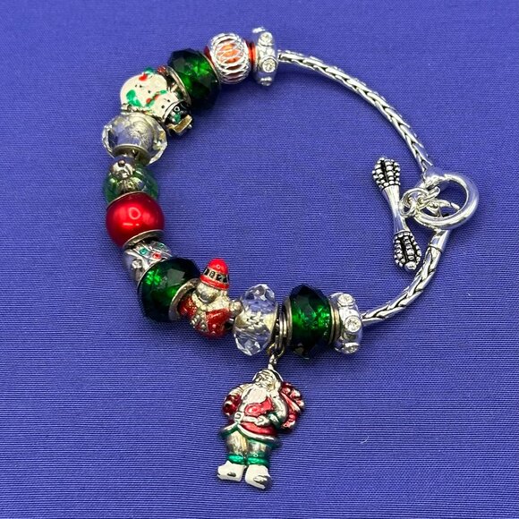 Pandora-Style Christmas Theme Charm Bracelet 14 Beads including 4 .925 Beads - Picture 2 of 15